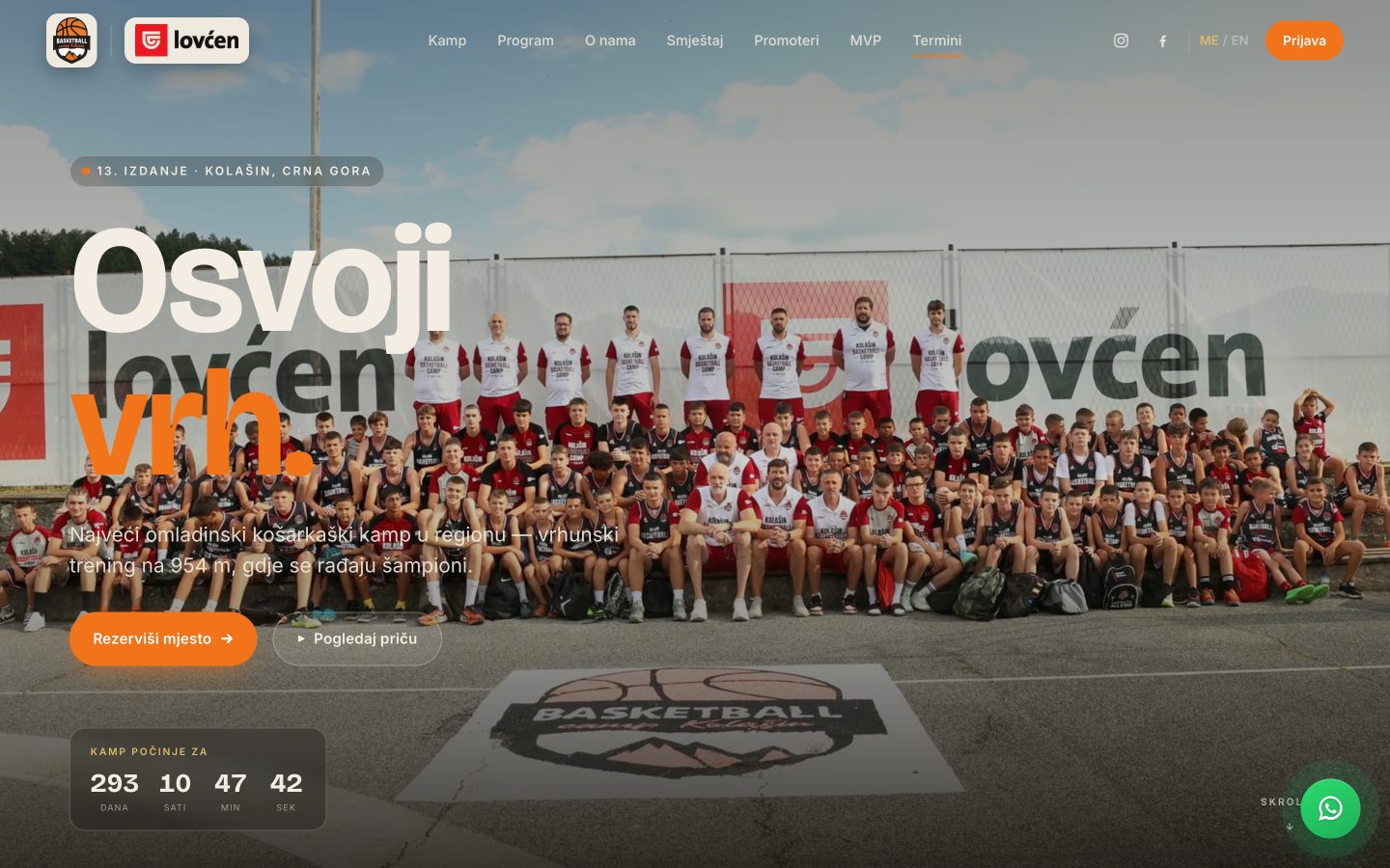 The Basketball Camp Kolašin website, built by Kovent
